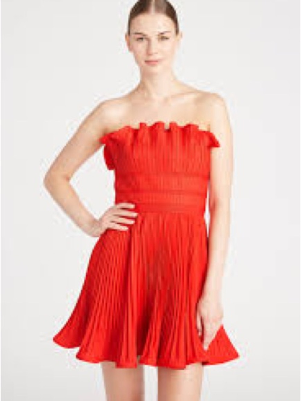 AMUR Red Strapless Ruffle Pleated Mini Dress